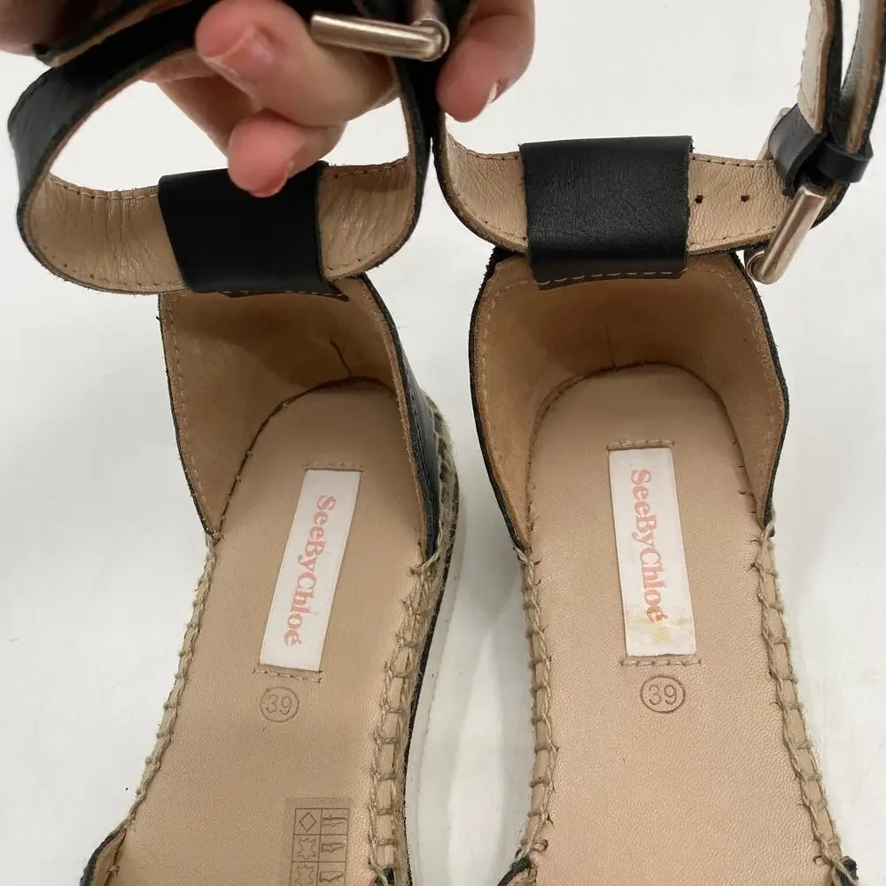 See by Chloé 39 Glyn platform espadrille sandals black